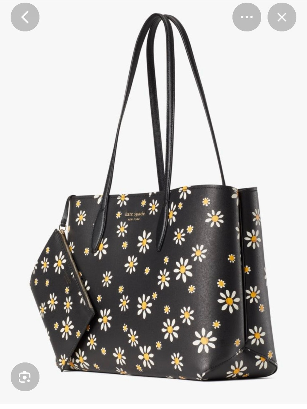 kate spade Black Daisy-Print Tote with Matching Pouch